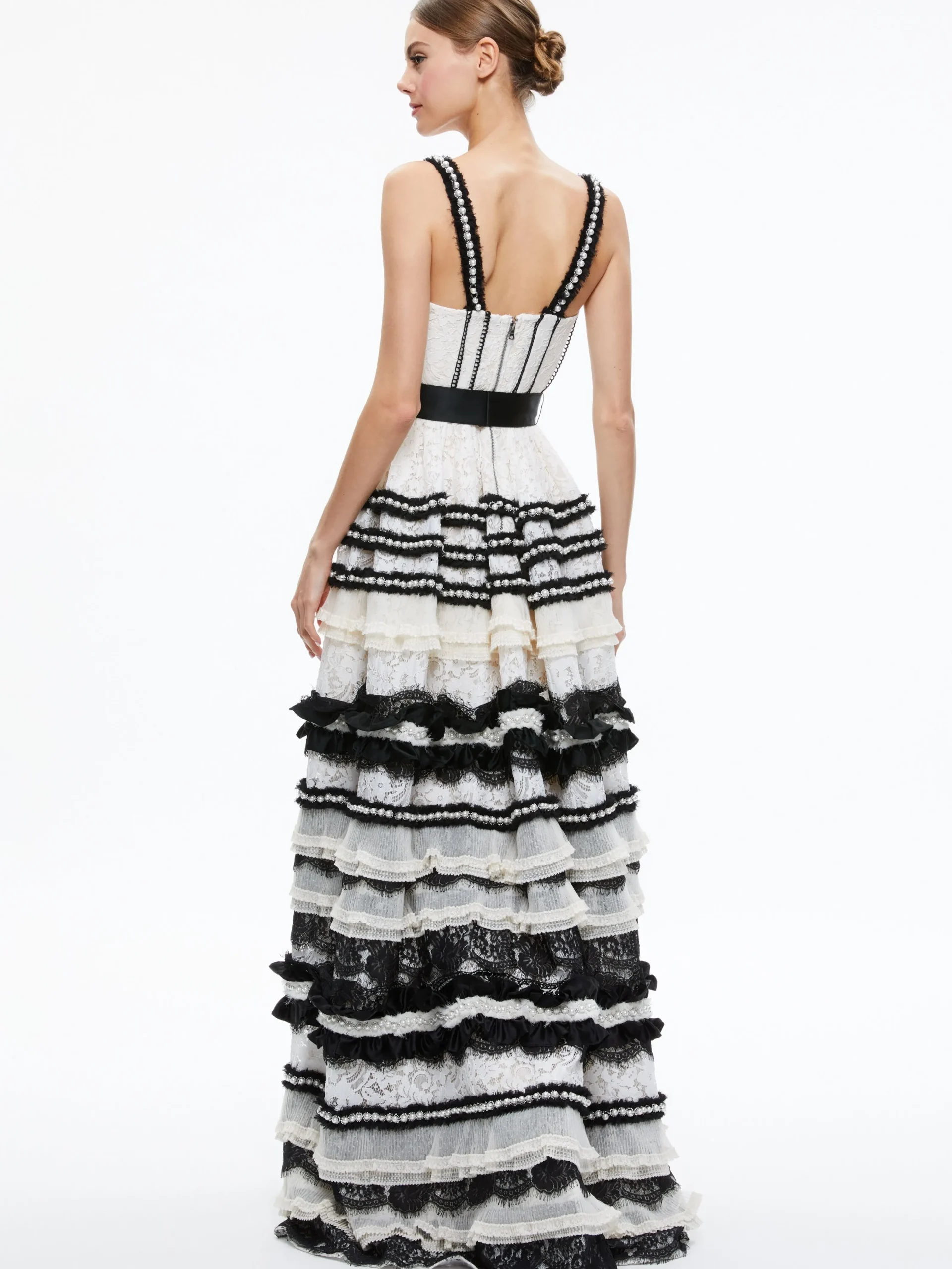 Alice and Olivia GUEST OF|MAXI*DENITA BUSTIER RUFFLE GOWN