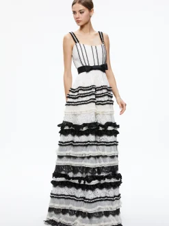 Alice and Olivia GUEST OF|MAXI*DENITA BUSTIER RUFFLE GOWN