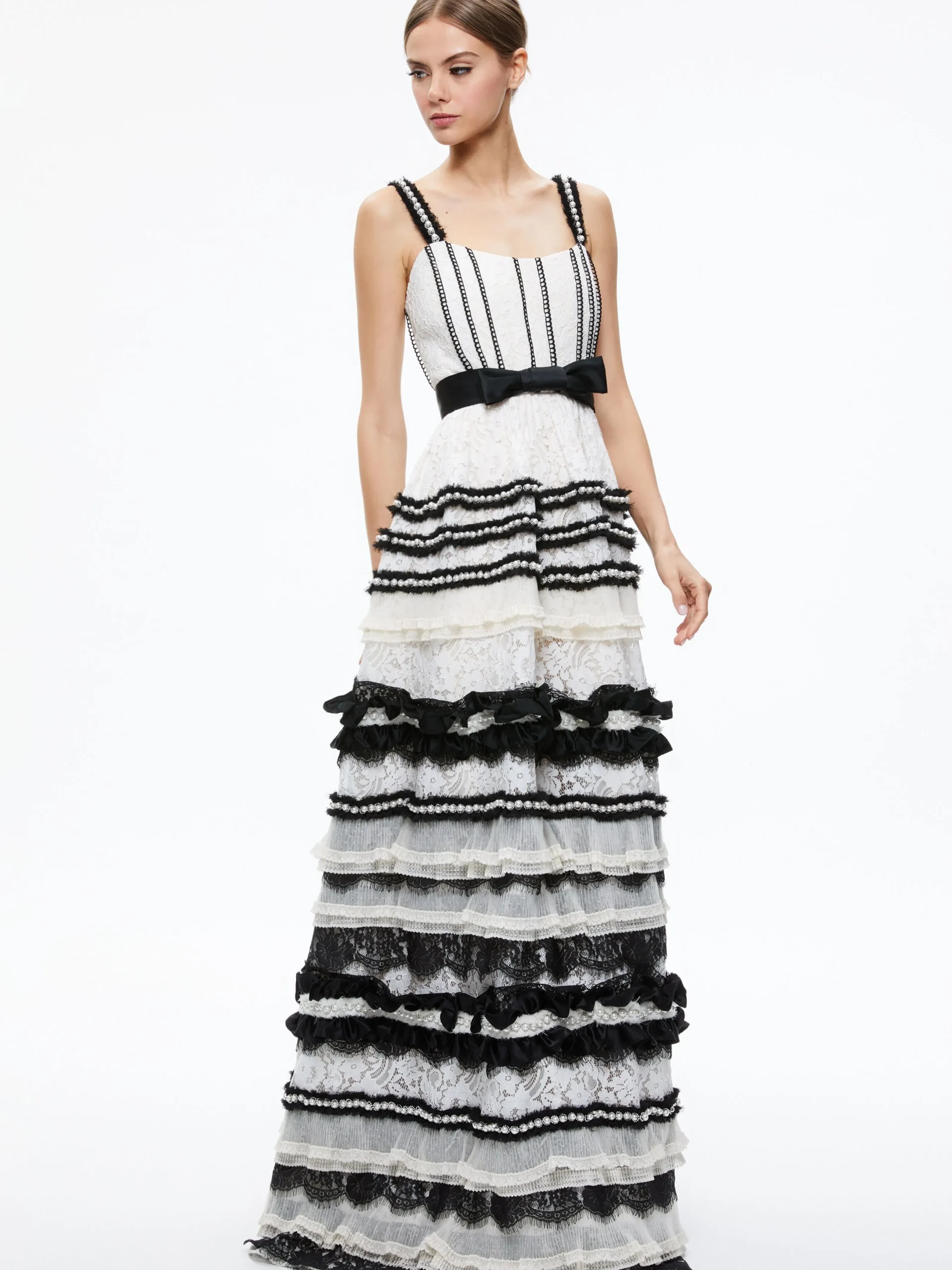 Alice and Olivia GUEST OF|MAXI*DENITA BUSTIER RUFFLE GOWN