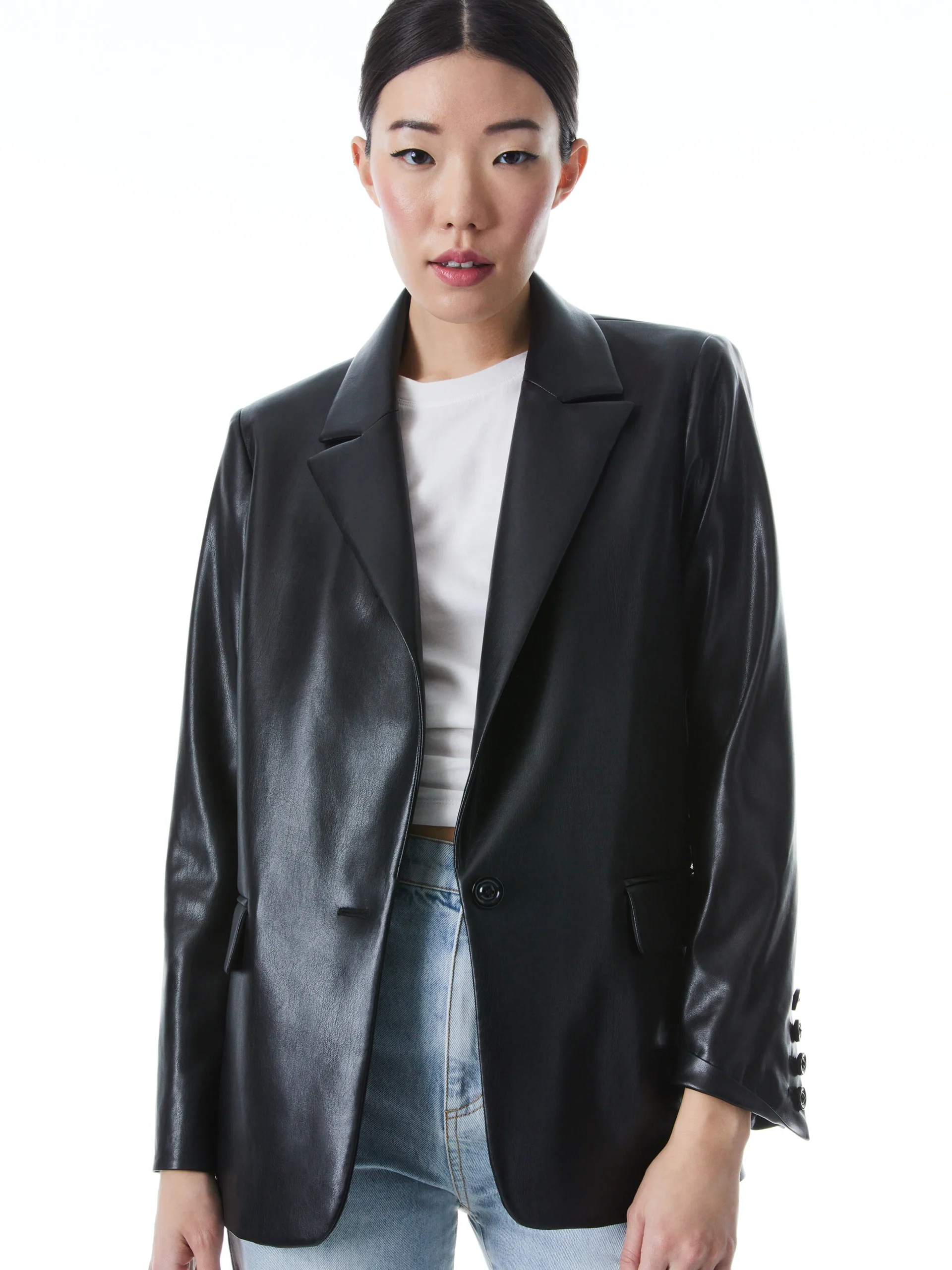 Alice and Olivia JACKETS + COATS*DENNY VEGAN LEATHER NOTCH COLLAR BLAZER