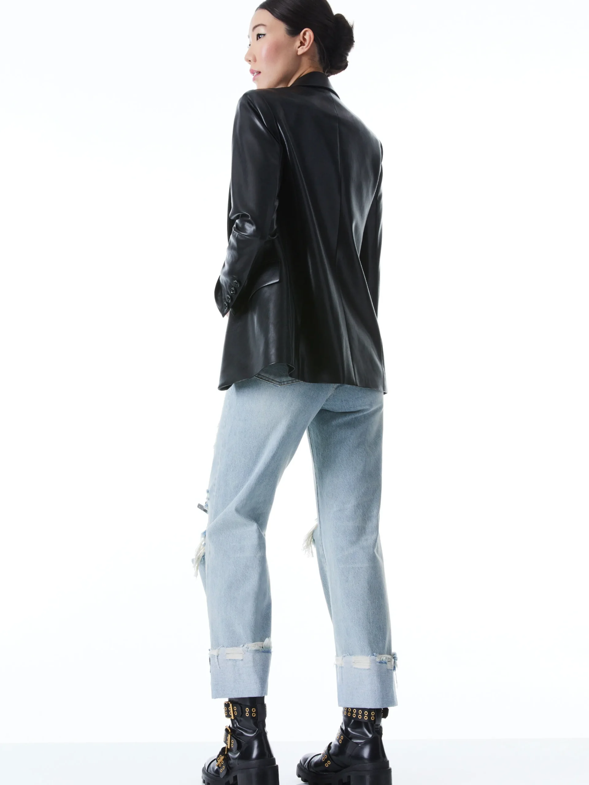 Alice and Olivia JACKETS + COATS*DENNY VEGAN LEATHER NOTCH COLLAR BLAZER