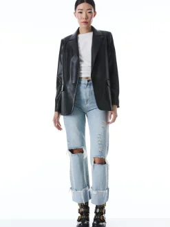 Alice and Olivia JACKETS + COATS*DENNY VEGAN LEATHER NOTCH COLLAR BLAZER