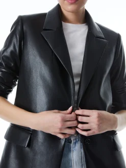 Alice and Olivia JACKETS + COATS*DENNY VEGAN LEATHER NOTCH COLLAR BLAZER