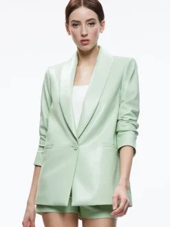 Alice and Olivia MATCHING SETS*DENNY VEGAN LEATHER SHAWL COLLAR BLAZER + OLIVIA VEGAN LEATHER SHORT