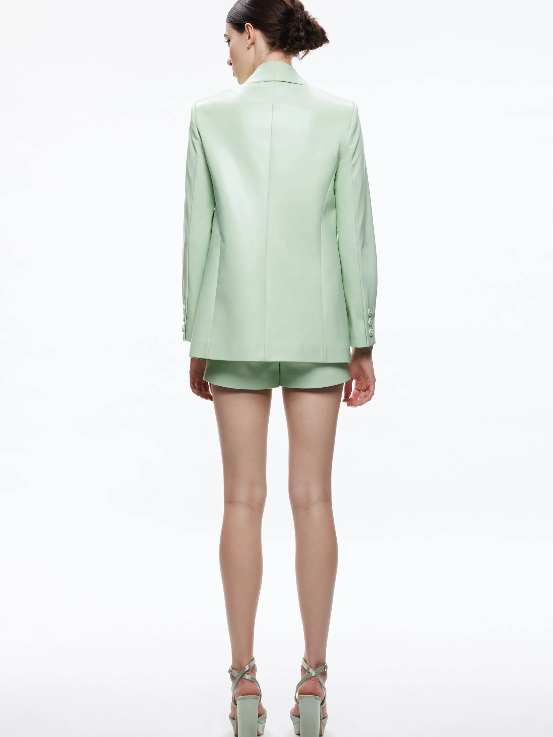Alice and Olivia MATCHING SETS*DENNY VEGAN LEATHER SHAWL COLLAR BLAZER + OLIVIA VEGAN LEATHER SHORT