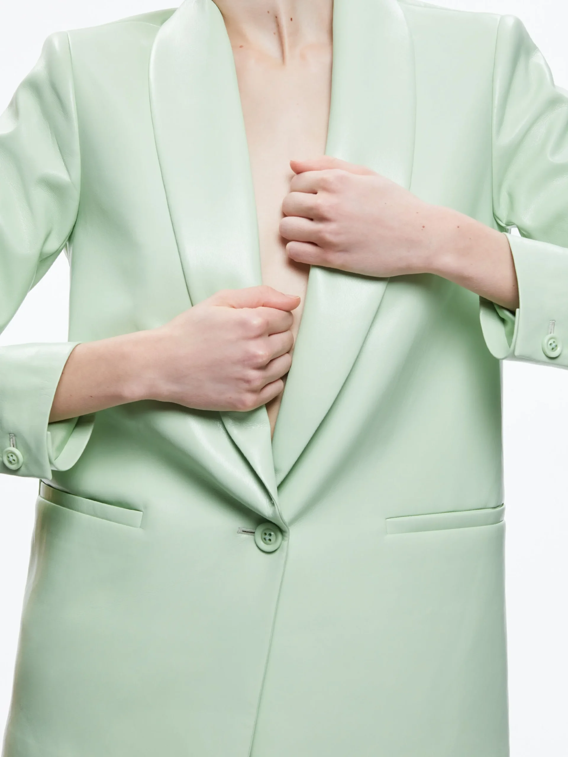 Alice and Olivia MATCHING SETS*DENNY VEGAN LEATHER SHAWL COLLAR BLAZER + OLIVIA VEGAN LEATHER SHORT