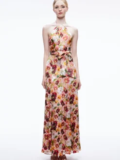 Alice and Olivia GUEST OF|MAXI*DITA TIE NECK HALTER DRESS