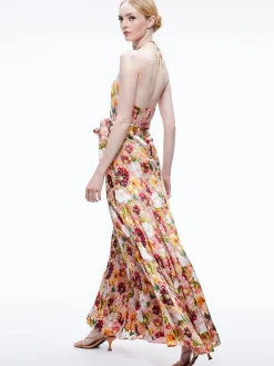 Alice and Olivia GUEST OF|MAXI*DITA TIE NECK HALTER DRESS