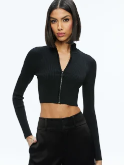Alice and Olivia ESSENTIALS|SWEATERS*DORRIS RIBBED ZIP UP CARDIGAN
