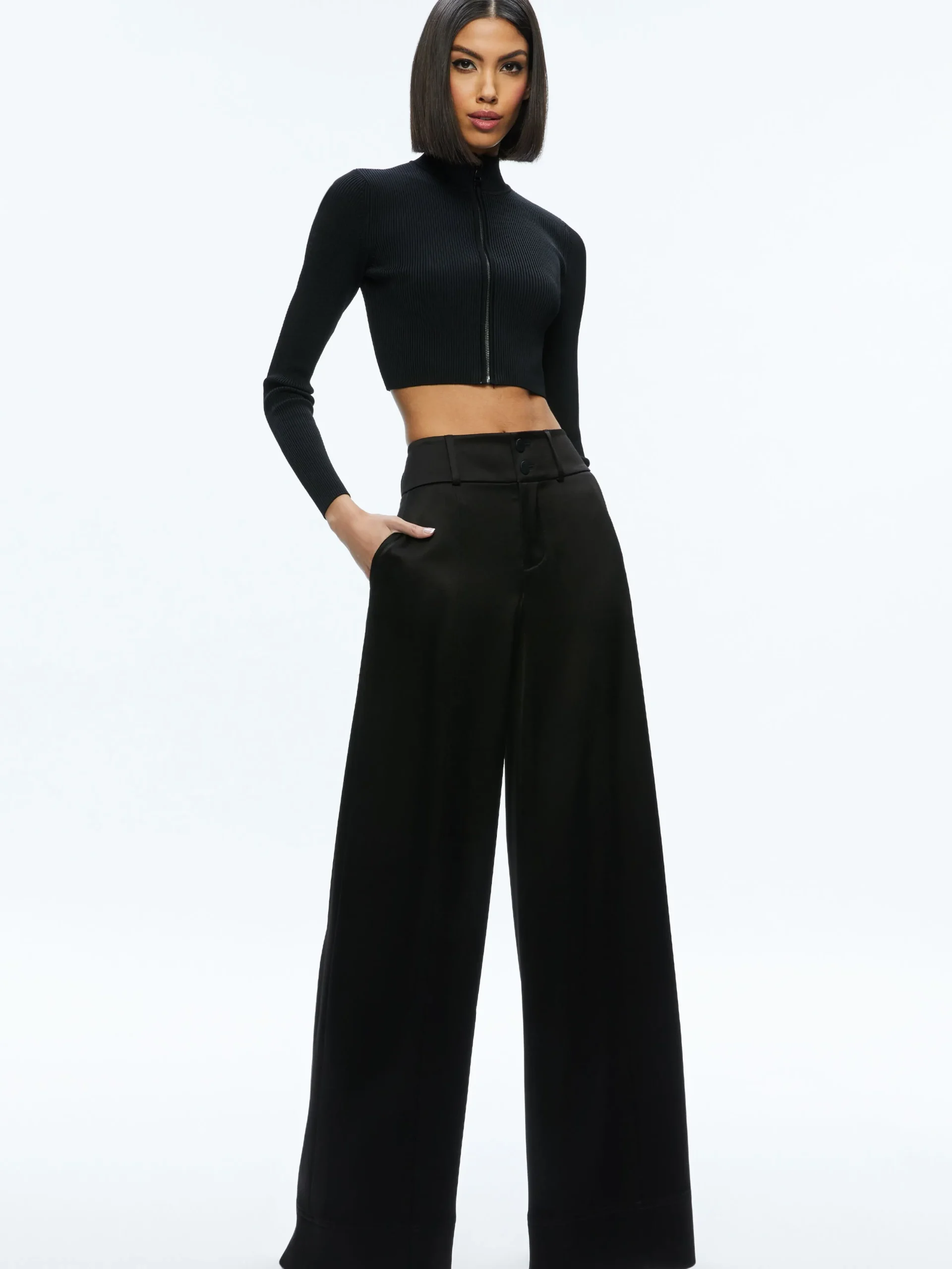 Alice and Olivia ESSENTIALS|SWEATERS*DORRIS RIBBED ZIP UP CARDIGAN