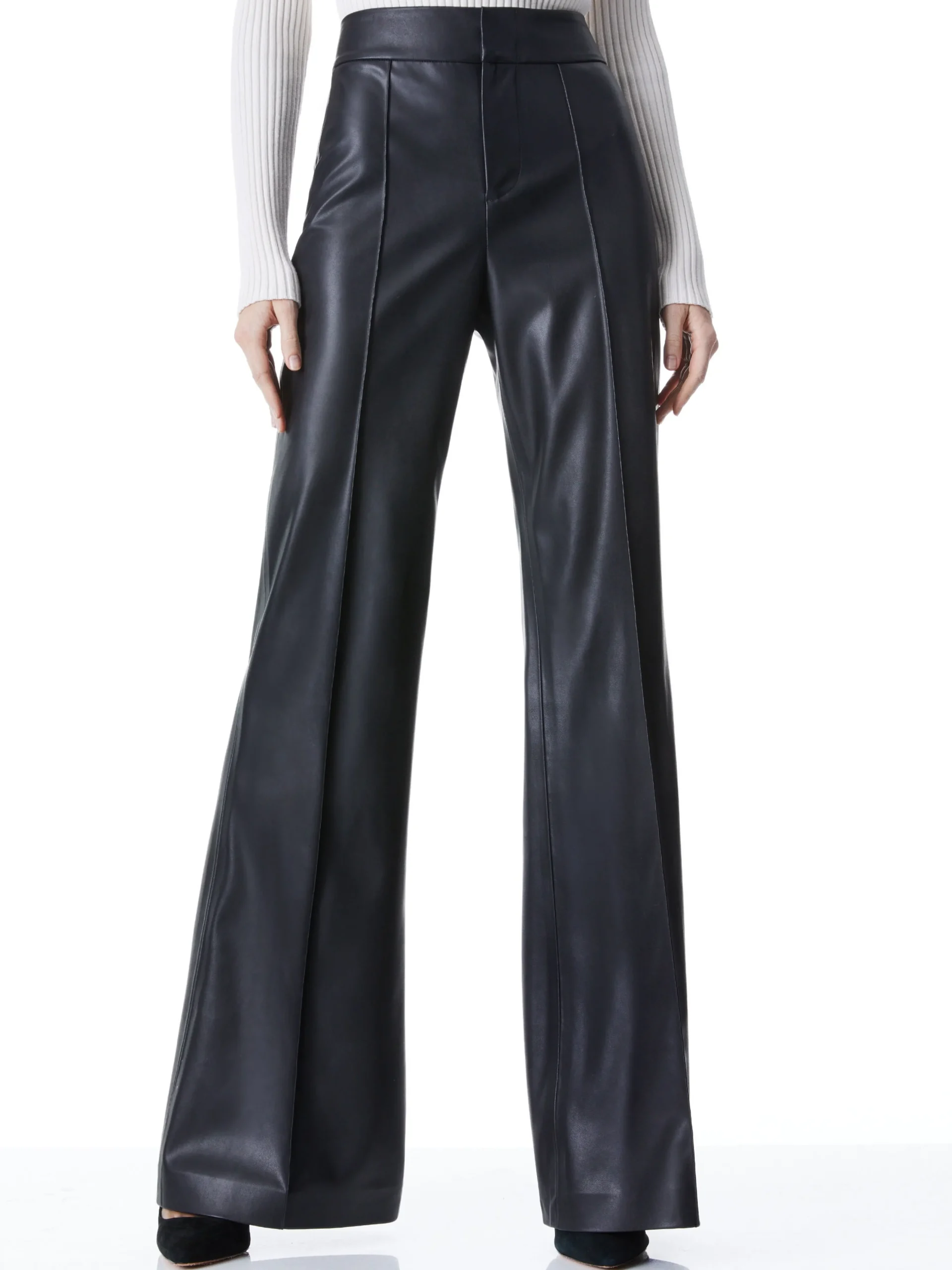 Alice and Olivia VEGAN LEATHER|ESSENTIALS*DYLAN VEGAN LEATHER WIDE LEG PANT