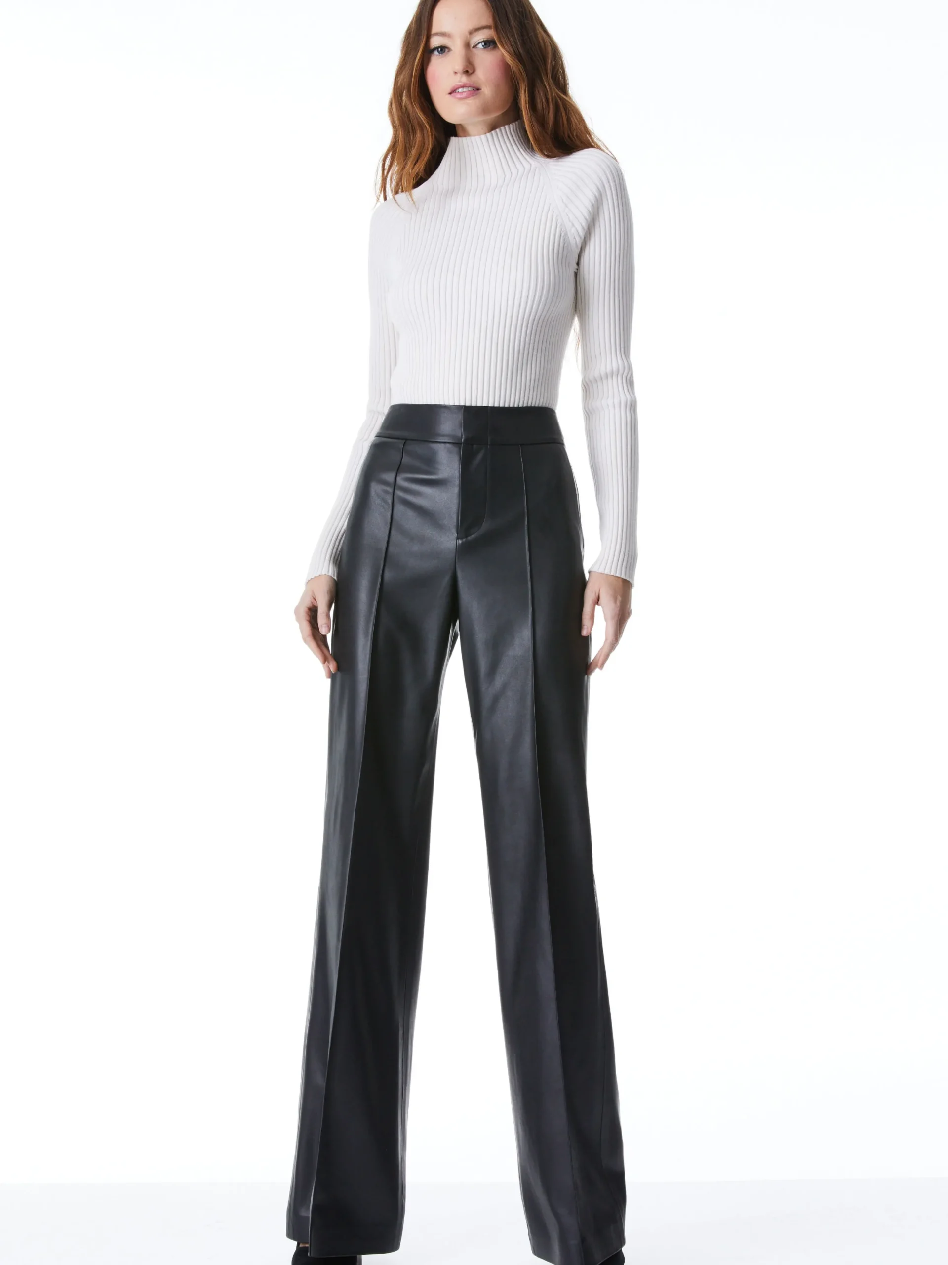 Alice and Olivia VEGAN LEATHER|ESSENTIALS*DYLAN VEGAN LEATHER WIDE LEG PANT