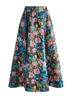 Alice and Olivia MATCHING SETS*EARLA VEGAN LEATHER FLARE SKIRT + ILAN SMOCKED SLEEVE BUTTON FRONT BLOUSE