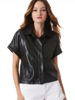 Alice and Olivia VEGAN LEATHER|ESSENTIALS*EDYTH VEGAN LEATHER BUTTON DOWN