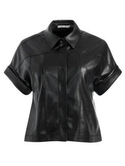 Alice and Olivia VEGAN LEATHER|ESSENTIALS*EDYTH VEGAN LEATHER BUTTON DOWN