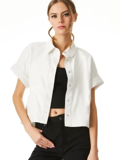 Alice and Olivia VEGAN LEATHER|ESSENTIALS*EDYTH VEGAN LEATHER BUTTON DOWN