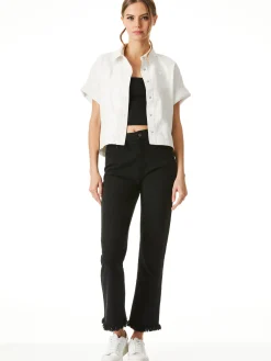 Alice and Olivia VEGAN LEATHER|ESSENTIALS*EDYTH VEGAN LEATHER BUTTON DOWN