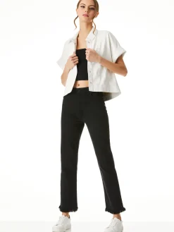 Alice and Olivia VEGAN LEATHER|ESSENTIALS*EDYTH VEGAN LEATHER BUTTON DOWN