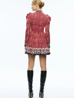 Alice and Olivia MINI|DRESSES*ELVIRA SMOCKED BODICE MINI DRESS