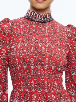 Alice and Olivia MINI|DRESSES*ELVIRA SMOCKED BODICE MINI DRESS