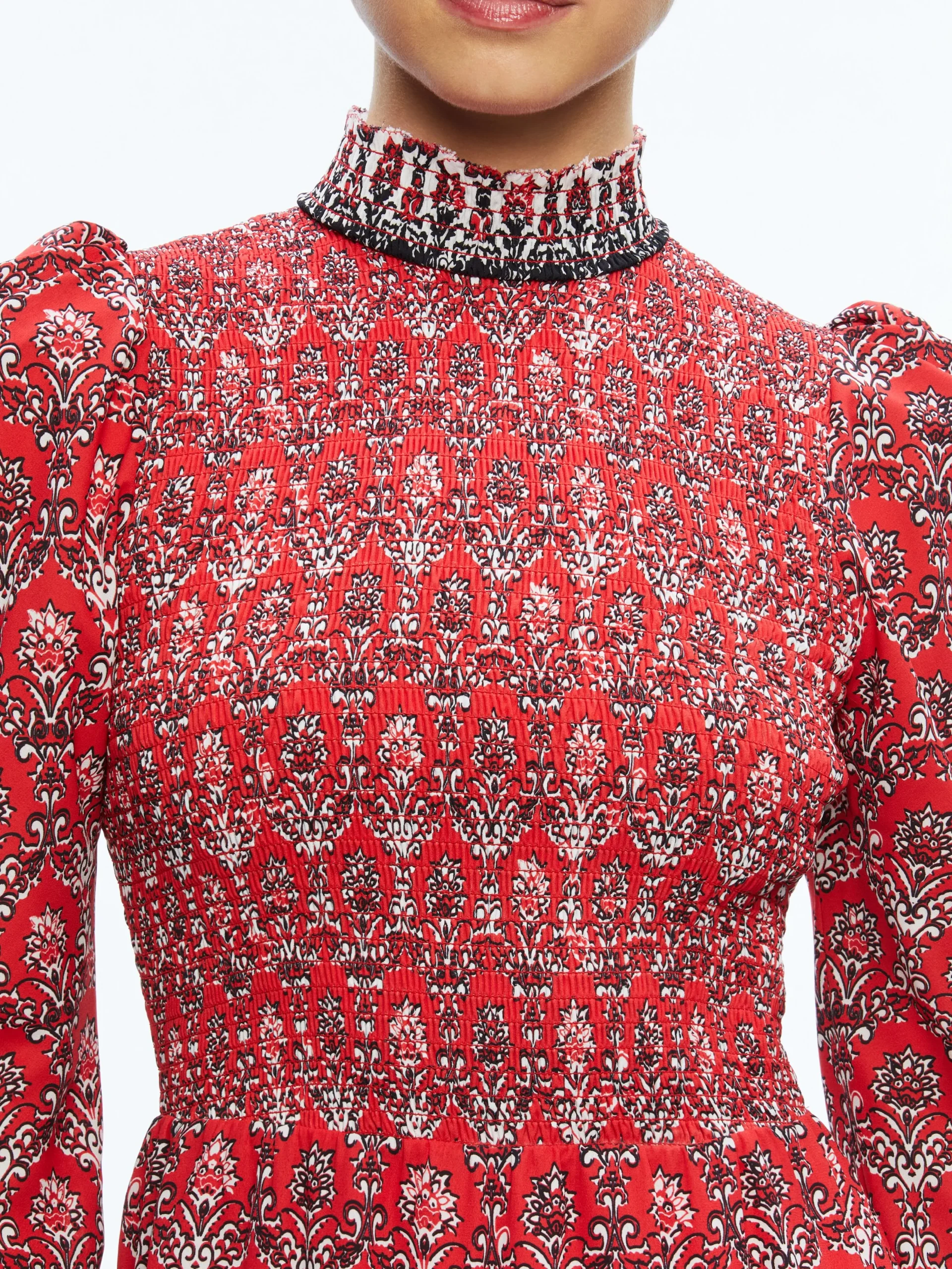 Alice and Olivia MINI|DRESSES*ELVIRA SMOCKED BODICE MINI DRESS