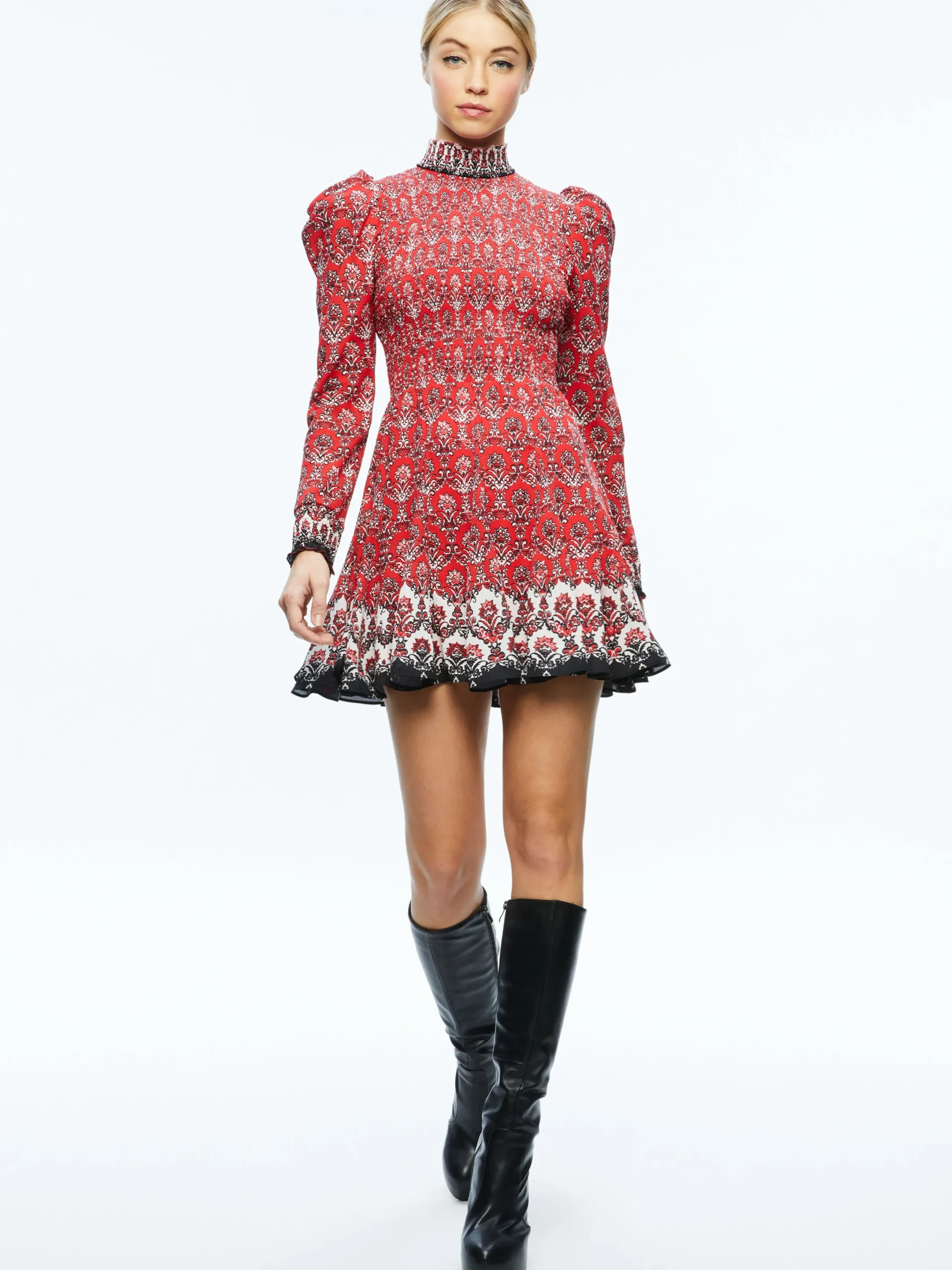 Alice and Olivia MINI|DRESSES*ELVIRA SMOCKED BODICE MINI DRESS