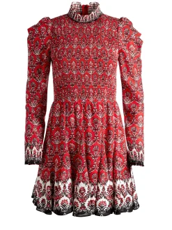 Alice and Olivia MINI|DRESSES*ELVIRA SMOCKED BODICE MINI DRESS