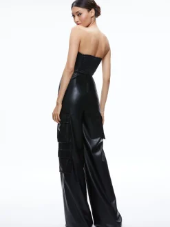 Alice and Olivia VEGAN LEATHER|JUMPSUITS*EMELDA CARGO VEGAN LEATHER JUMPSUIT