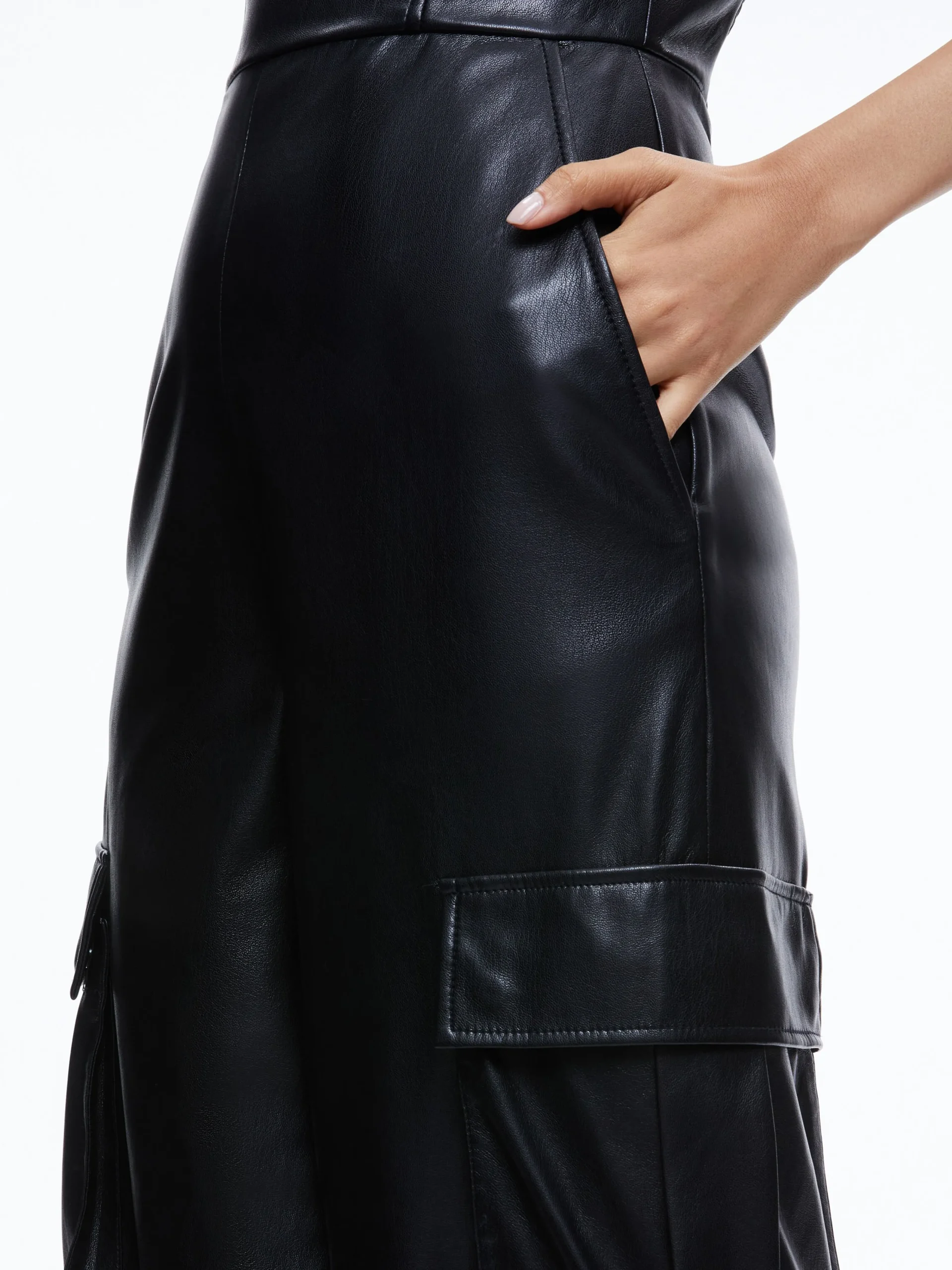 Alice and Olivia VEGAN LEATHER|JUMPSUITS*EMELDA CARGO VEGAN LEATHER JUMPSUIT
