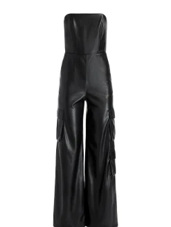 Alice and Olivia VEGAN LEATHER|JUMPSUITS*EMELDA CARGO VEGAN LEATHER JUMPSUIT