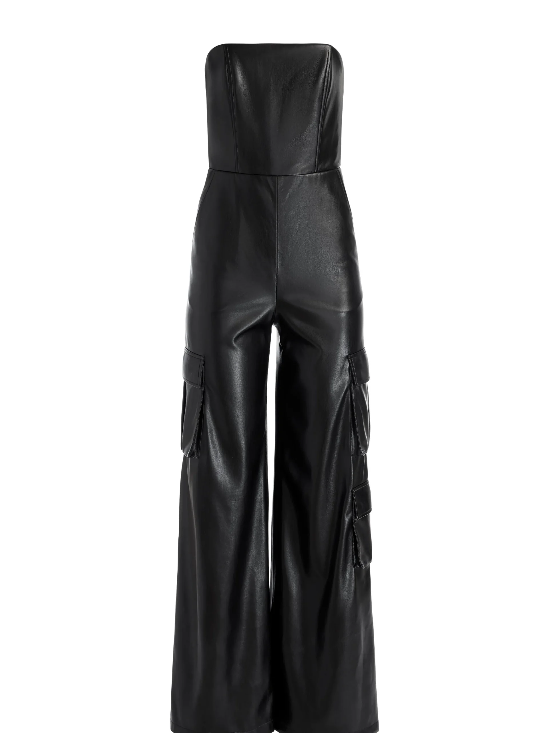 Alice and Olivia VEGAN LEATHER|JUMPSUITS*EMELDA CARGO VEGAN LEATHER JUMPSUIT