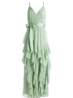 Alice and Olivia GUEST OF|MAXI*EMELIA V-NECK EYELET RUFFLE MAXI DRESS
