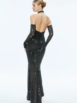 Alice and Olivia GUEST OF|MAXI*FABIOLA EMBELLISHED HALTER NECK GOWN