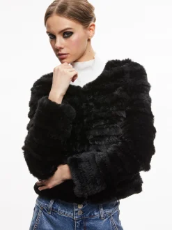 Alice and Olivia JACKETS + COATS*FAWN FAUX FUR TEXTURED JACKET