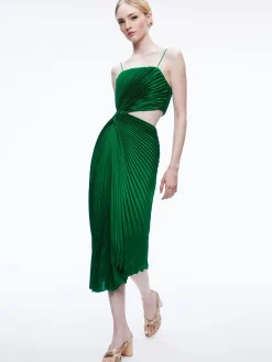 Alice and Olivia GUEST OF|MIDI*FAYETH CUT OUT ASYMMETRICAL HEM MIDI DRESS