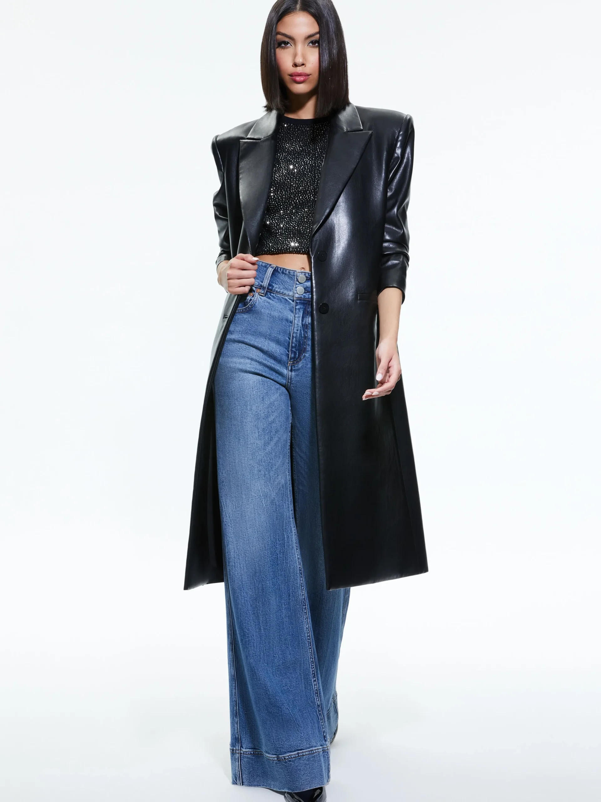 Alice and Olivia VEGAN LEATHER|ESSENTIALS*FIERRO VEGAN LEATHER LONG BLAZER