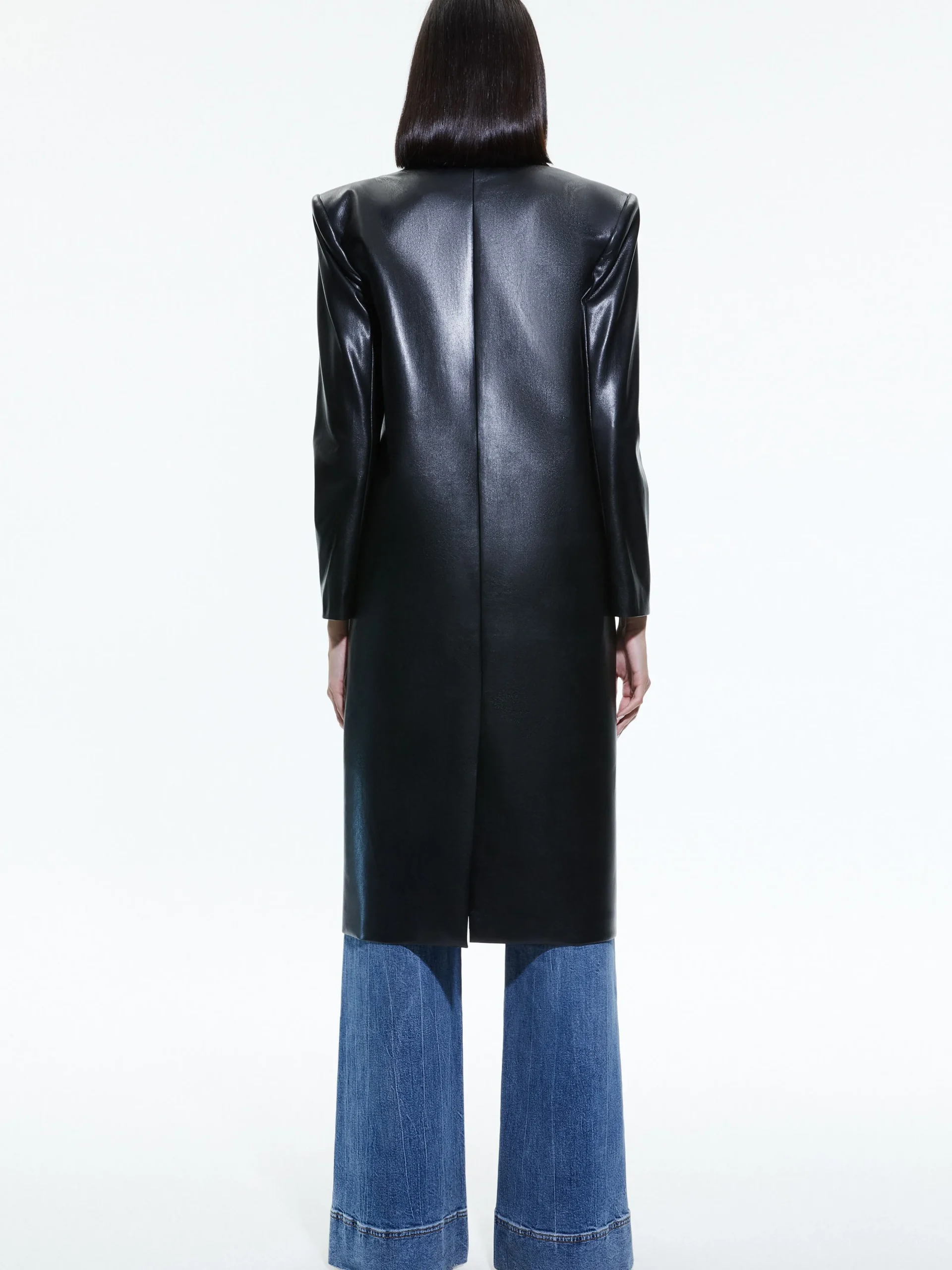 Alice and Olivia VEGAN LEATHER|ESSENTIALS*FIERRO VEGAN LEATHER LONG BLAZER