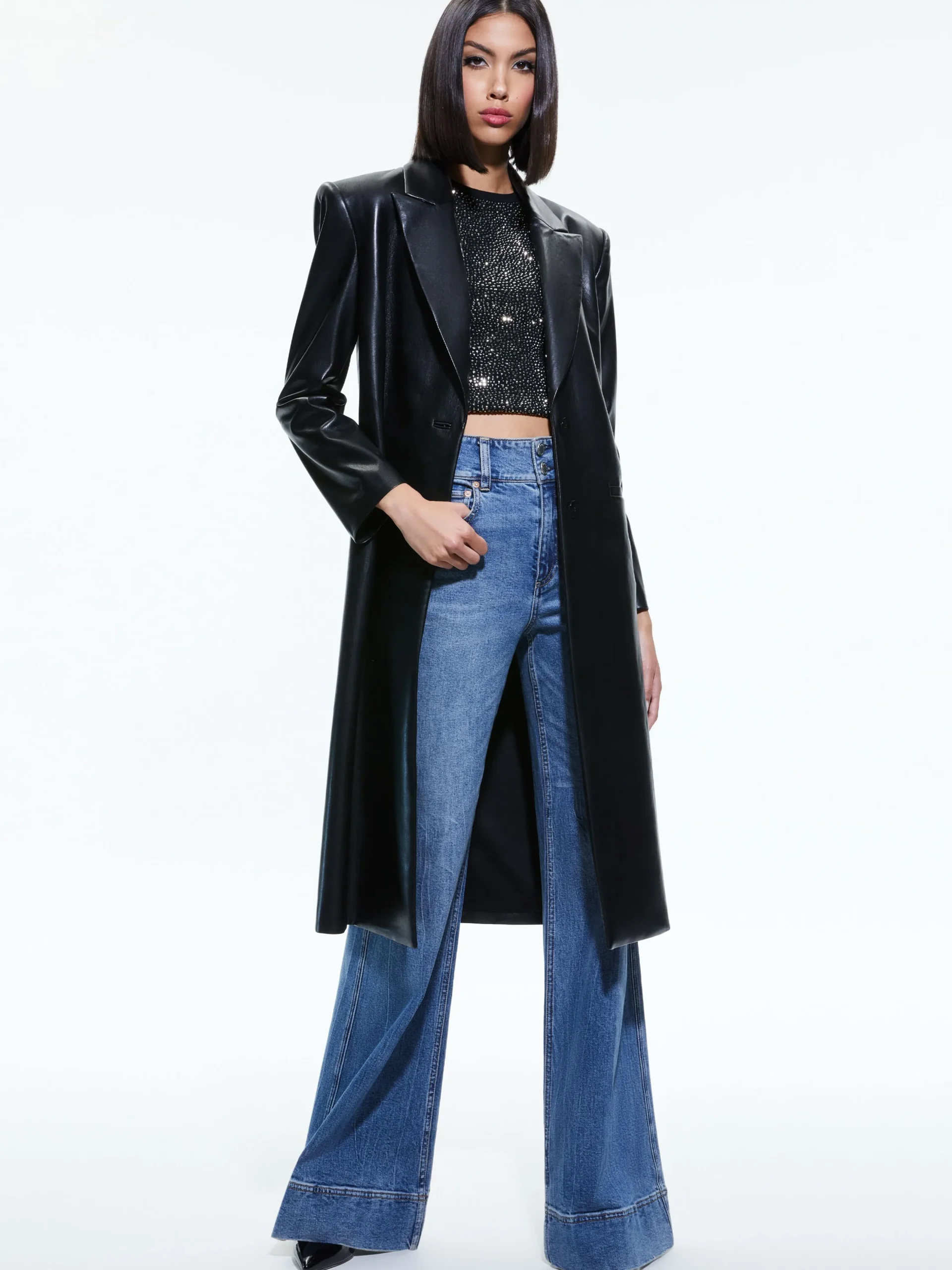 Alice and Olivia VEGAN LEATHER|ESSENTIALS*FIERRO VEGAN LEATHER LONG BLAZER