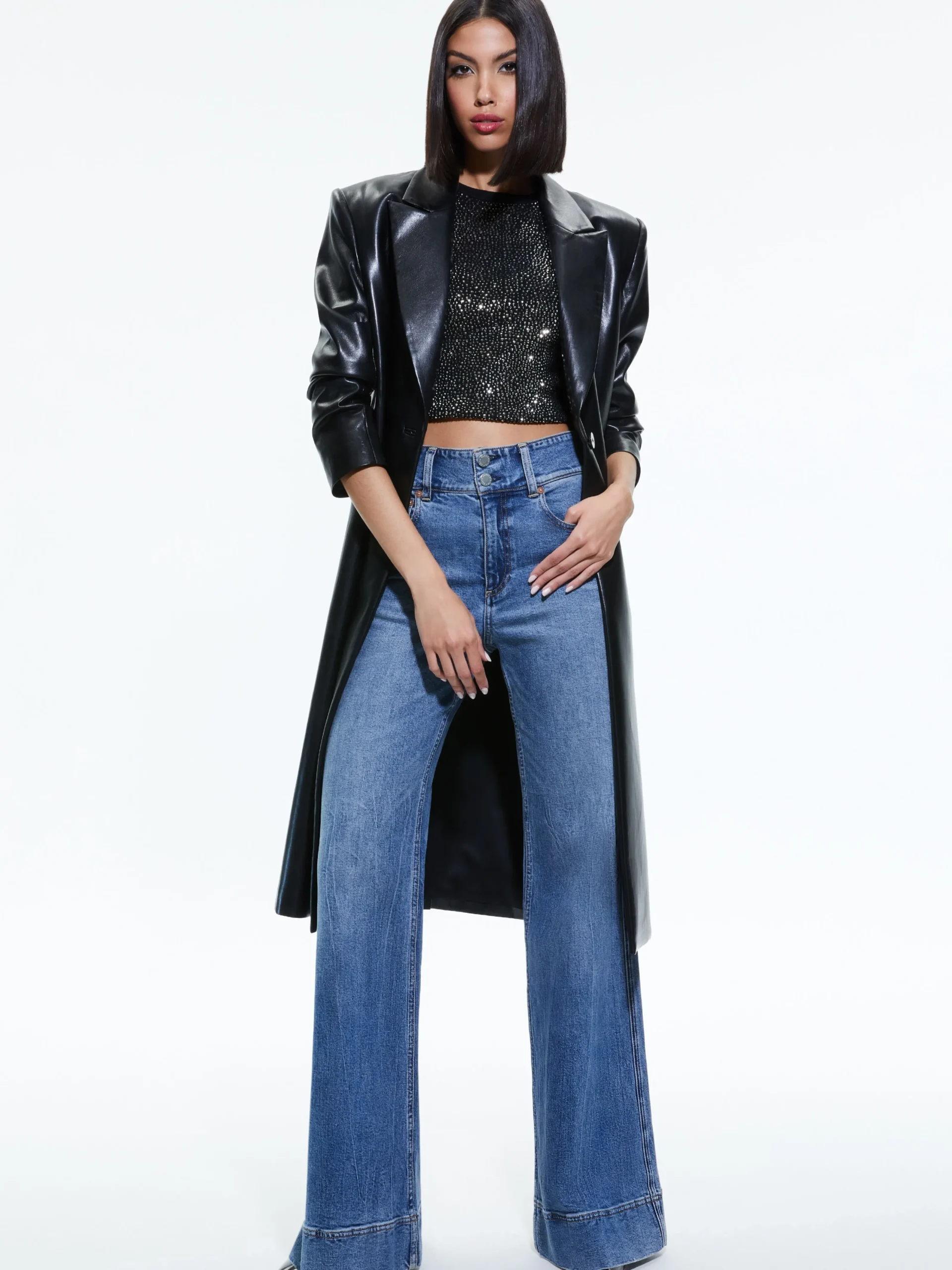 Alice and Olivia VEGAN LEATHER|ESSENTIALS*FIERRO VEGAN LEATHER LONG BLAZER