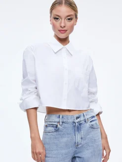 Alice and Olivia ESSENTIALS|THE WORKWEAR EDIT*FINELY CROPPED OVERSIZED BUTTON DOWN SHIRT