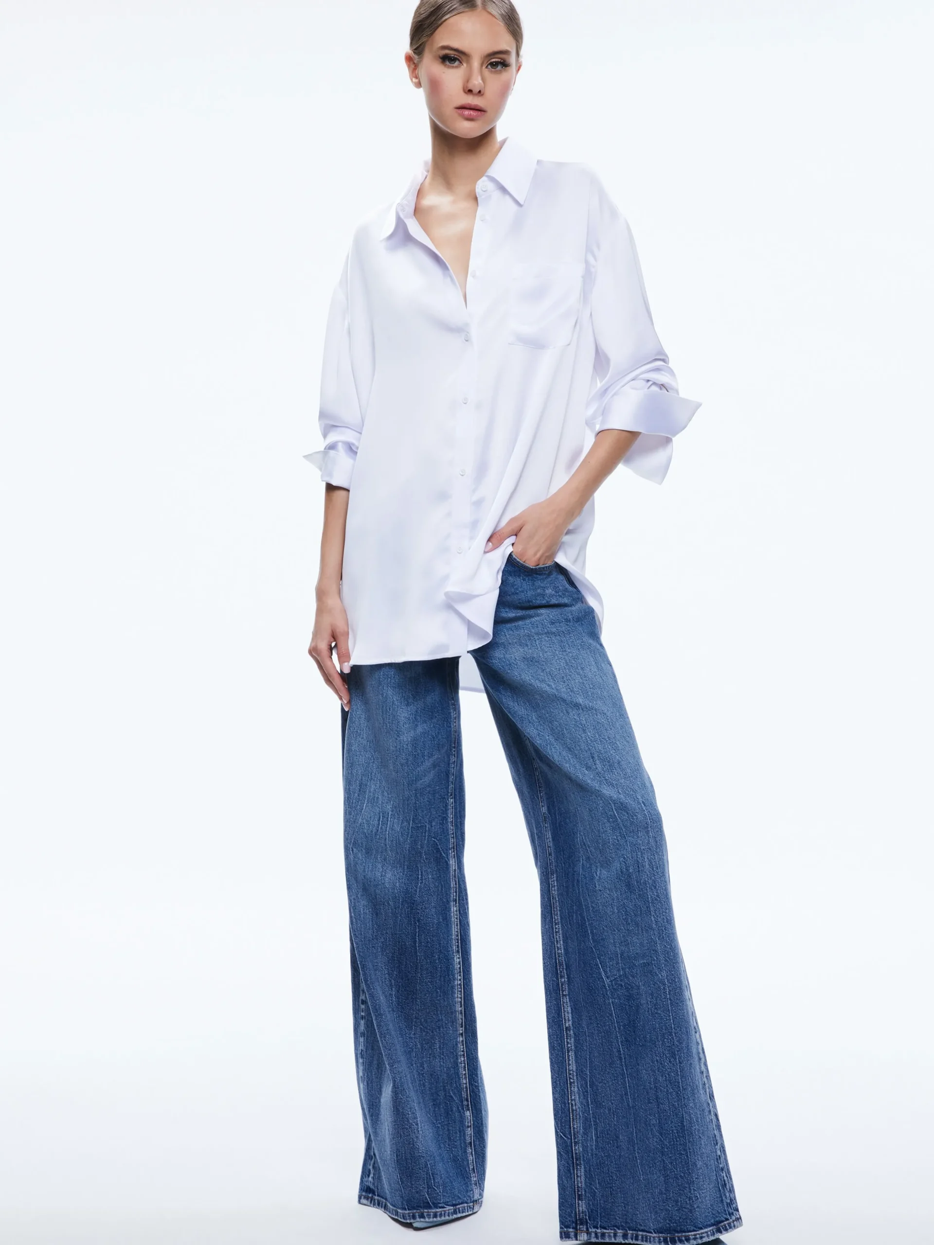 Alice and Olivia ESSENTIALS|TOPS*FINELY OVERSIZED BUTTON DOWN SHIRT