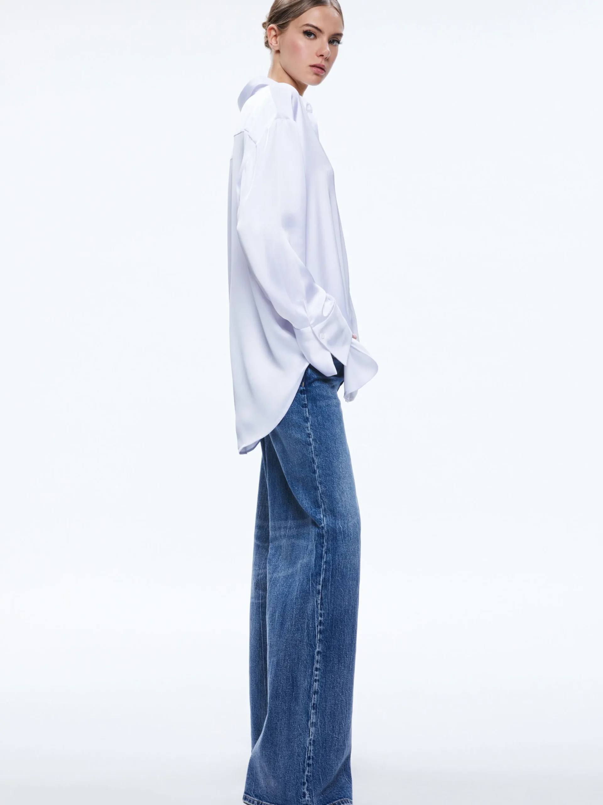 Alice and Olivia ESSENTIALS|TOPS*FINELY OVERSIZED BUTTON DOWN SHIRT