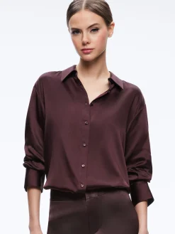 Alice and Olivia MATCHING SETS*FINELY OVERSIZED BUTTON DOWN SHIRT + JC WIDE LEG SIDE SLIT PANT