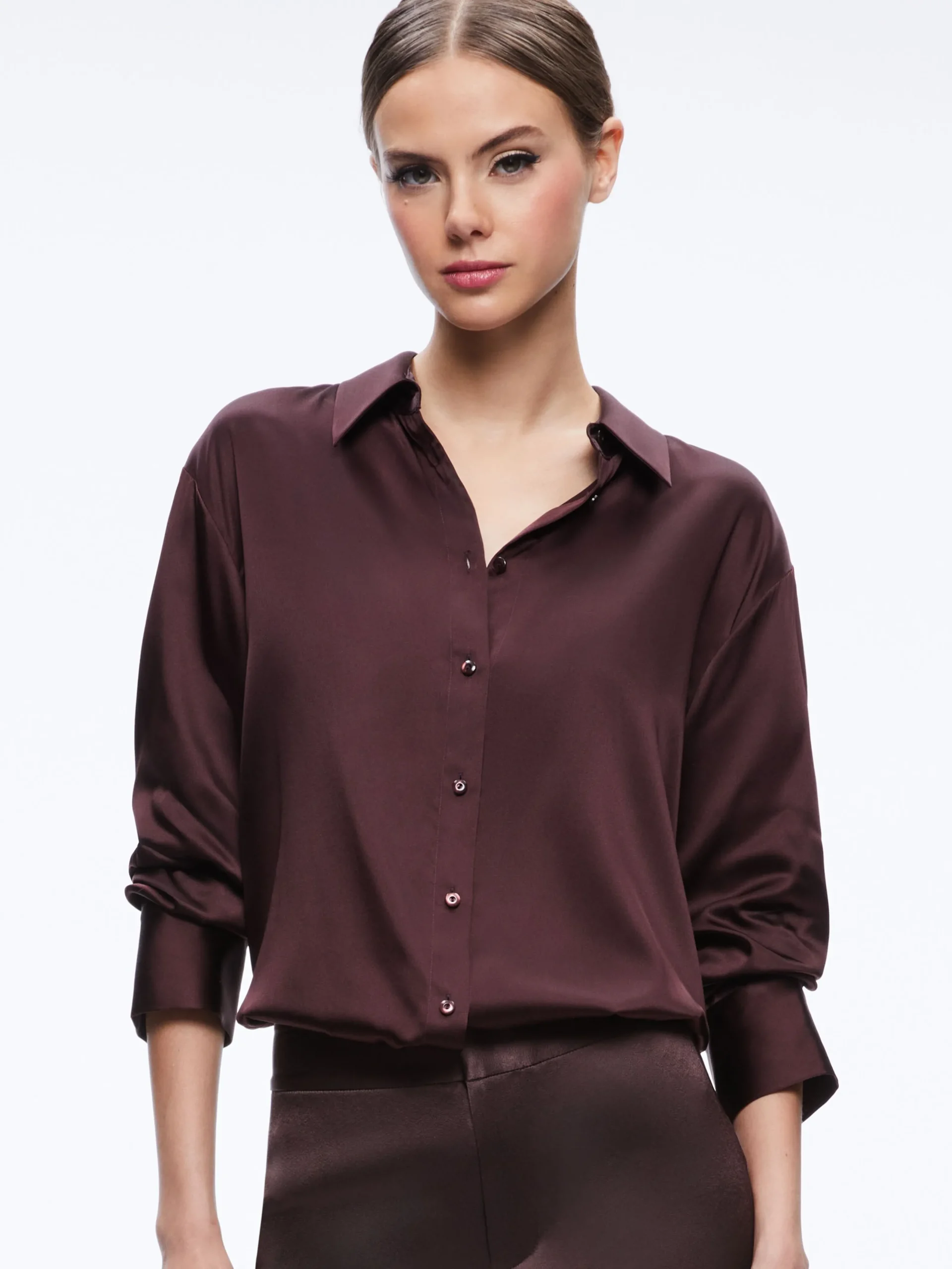 Alice and Olivia MATCHING SETS*FINELY OVERSIZED BUTTON DOWN SHIRT + JC WIDE LEG SIDE SLIT PANT