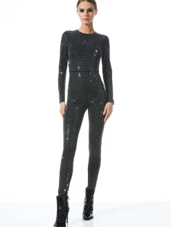 Alice and Olivia JUMPSUITS*FREDDIE CREWNECK EMBELLISHED CATSUIT
