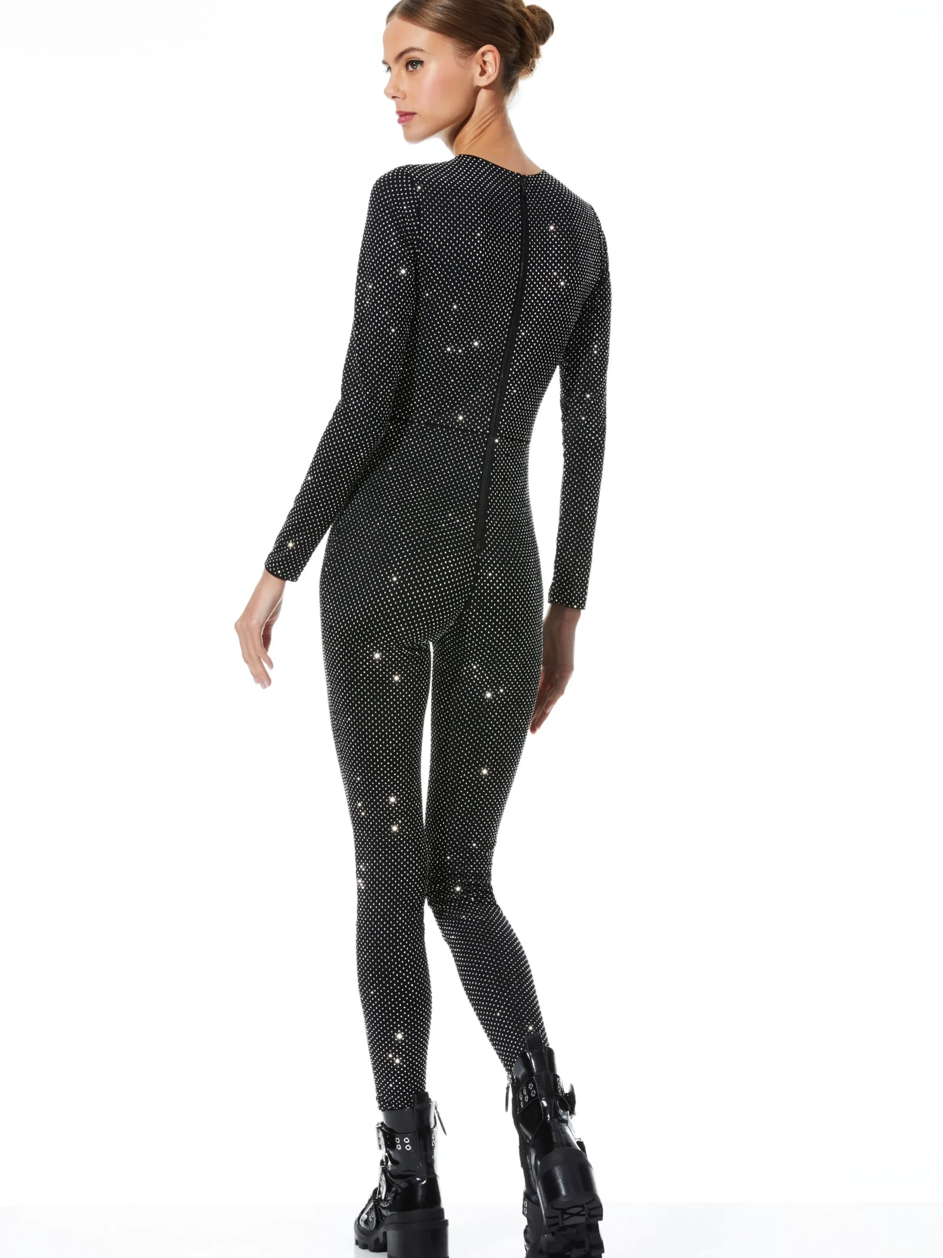 Alice and Olivia JUMPSUITS*FREDDIE CREWNECK EMBELLISHED CATSUIT