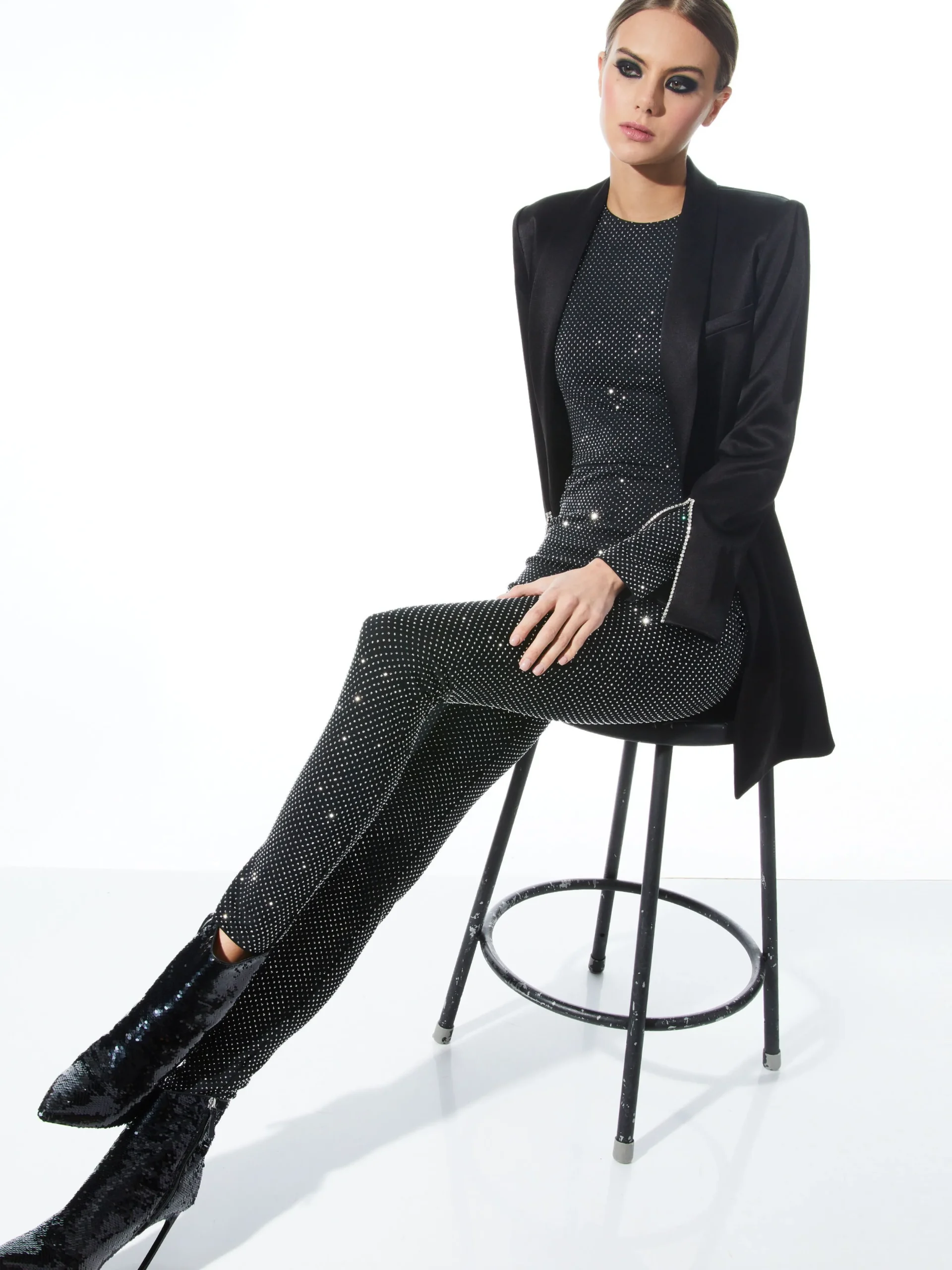 Alice and Olivia JUMPSUITS*FREDDIE CREWNECK EMBELLISHED CATSUIT