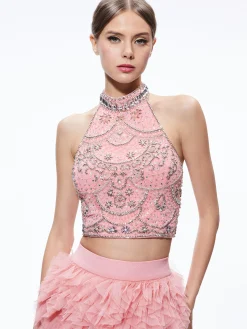Alice and Olivia TOPS*GATZ EMBELLISHED HIGH NECK TOP