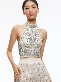 Alice and Olivia MATCHING SETS*GATZ EMBELLISHED HIGH NECK TOP + CATRINA EMBELLISHED GOWN MAXI SKIRT