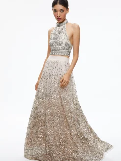 Alice and Olivia MATCHING SETS*GATZ EMBELLISHED HIGH NECK TOP + CATRINA EMBELLISHED GOWN MAXI SKIRT